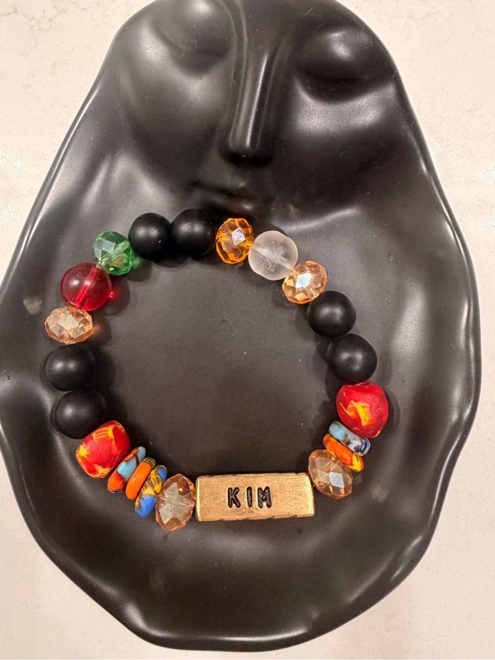 Personalized 'KIM' Multi-Color Beaded Bracelet - Black & Red Accent